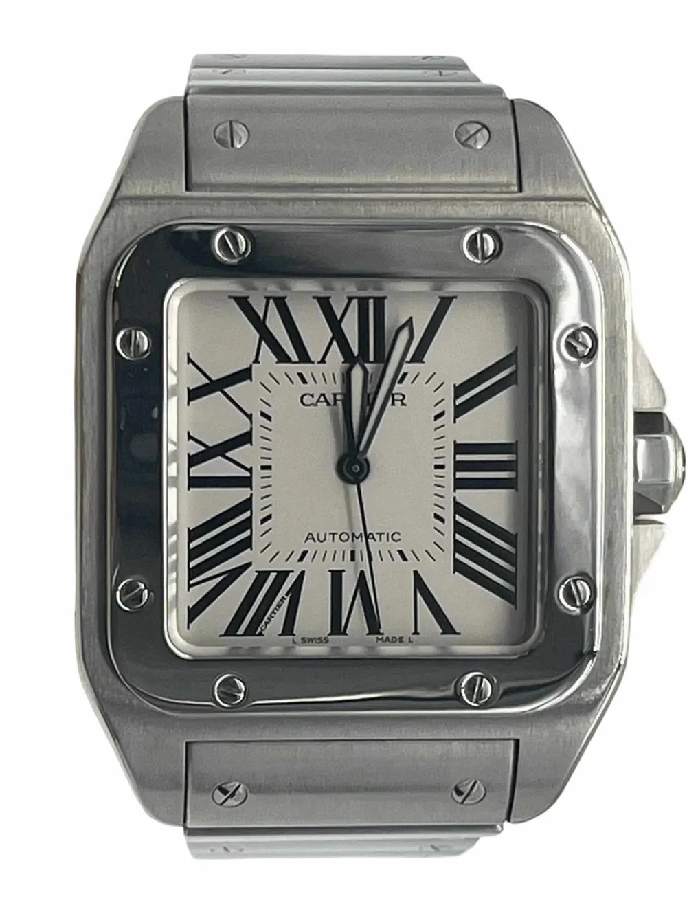 CARTIER Santos 100 White Dial Stainless Steel Watch
